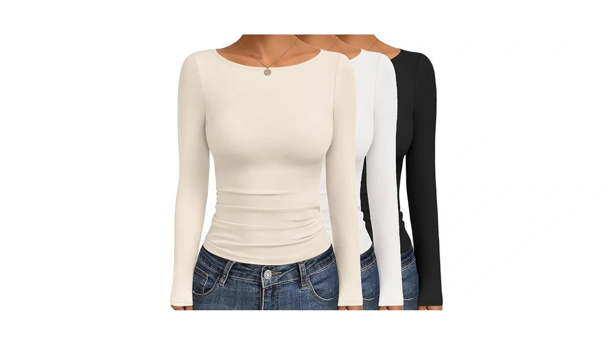 Ekouaer Womens Long Sleeve Tops Boat Neck Shirts 3 Packs