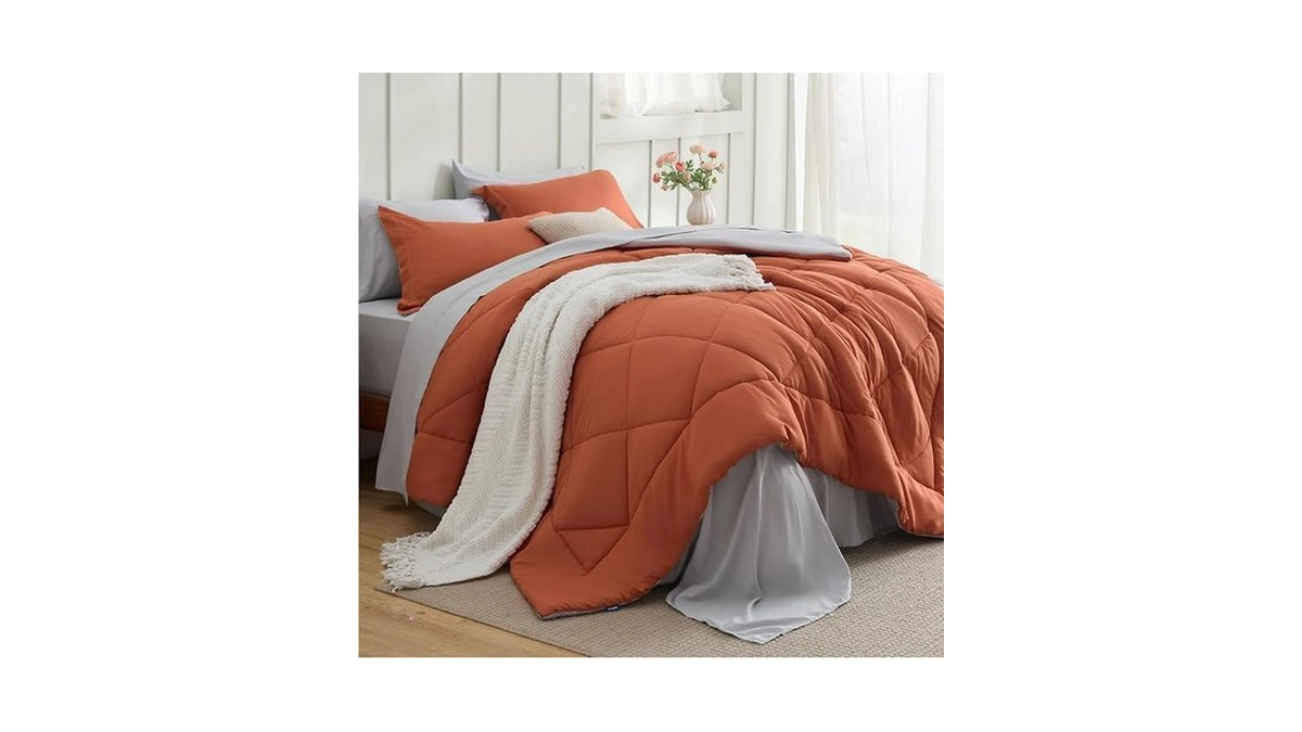 Bedsure Full Size Comforter Set - 7 Pieces Reversible Burnt
