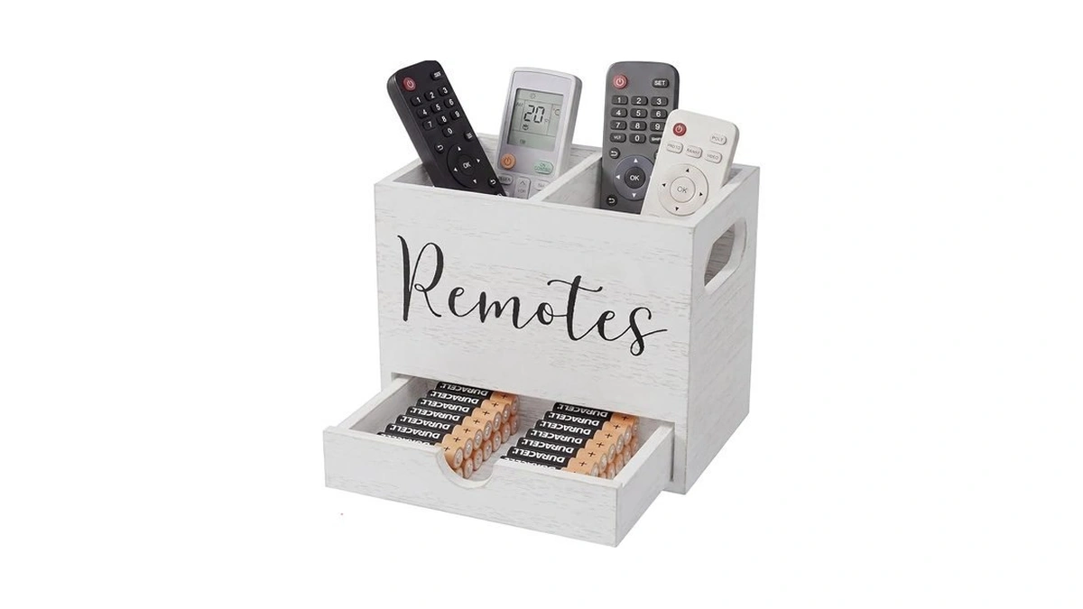 First-zgel Remote Control Holder, Tv Remote Holder With Drawer, Wood