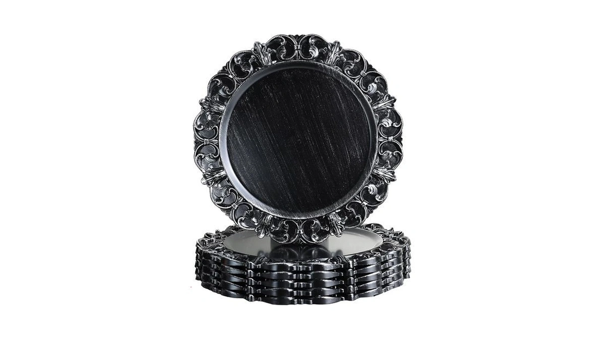 Leemxiiny Black Charger Plates Set Of 6, Decorative Table Plastic