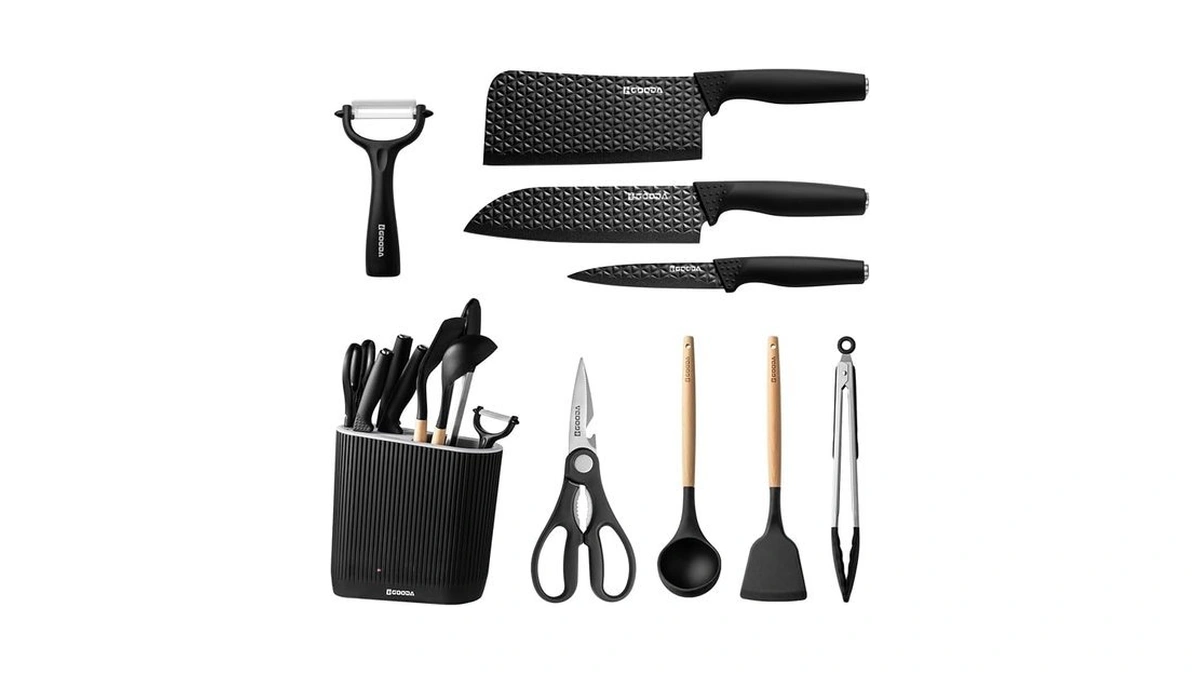 Gooda Knife Set With Block,9 Pieces Kitchen Knives And Heat