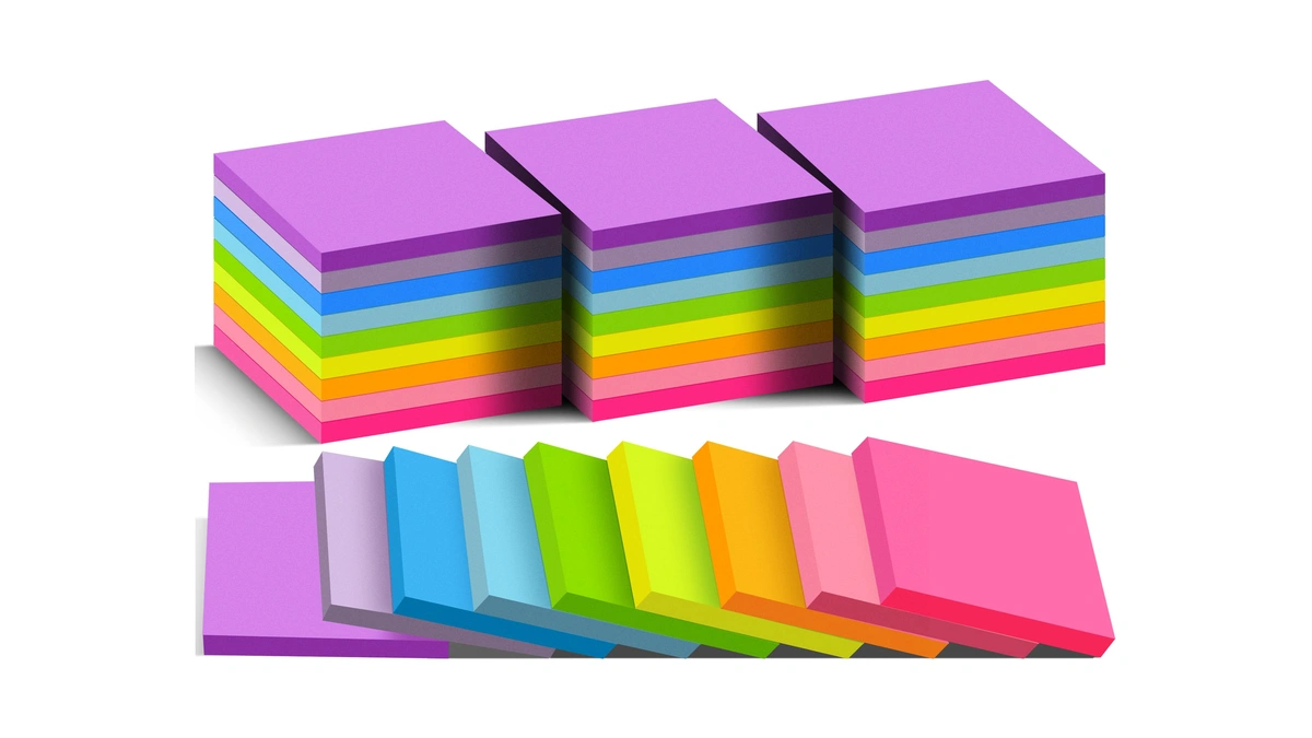 3x3 Sticky Notes 36 Pads, 9 Bright Colors Self-adhesive Memo