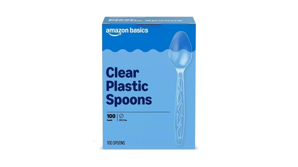 Amazon Basics Disposable Clear Plastic Spoons, Premium Quality, 100 Count,