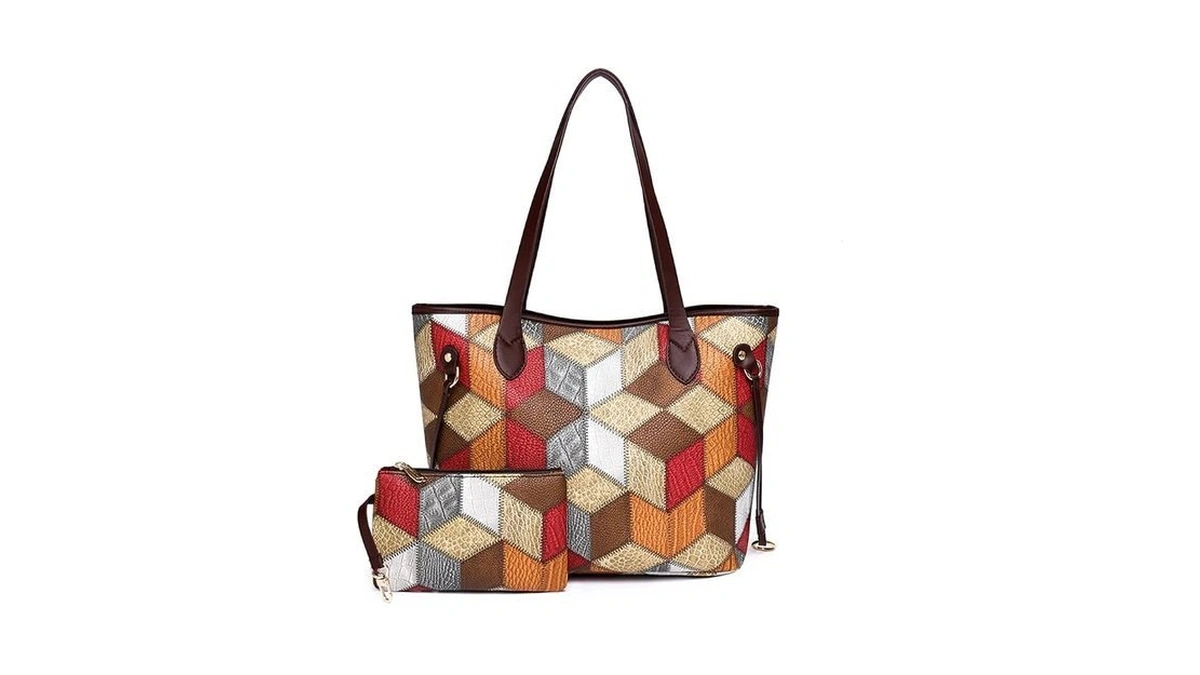 Downupdown Vintage Women Handbags And Purse Set Multicolor Patchwork Tote