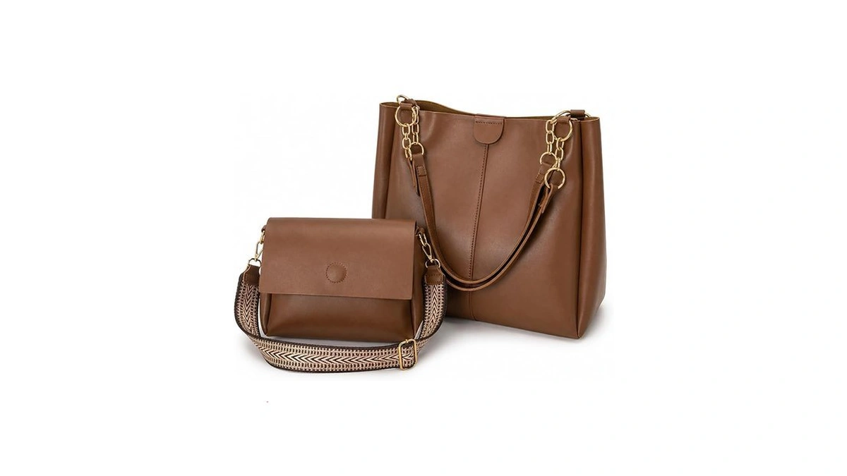 Tote Bag Two-piece Set For Women, Pu Leather Hobo Bag+shoulder