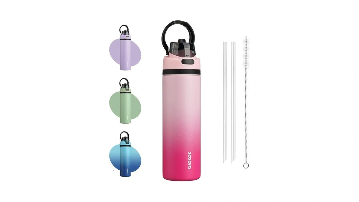 Bjpkpk 25oz Insulated Water Bottle With 2-1 Straw Spout Lid,