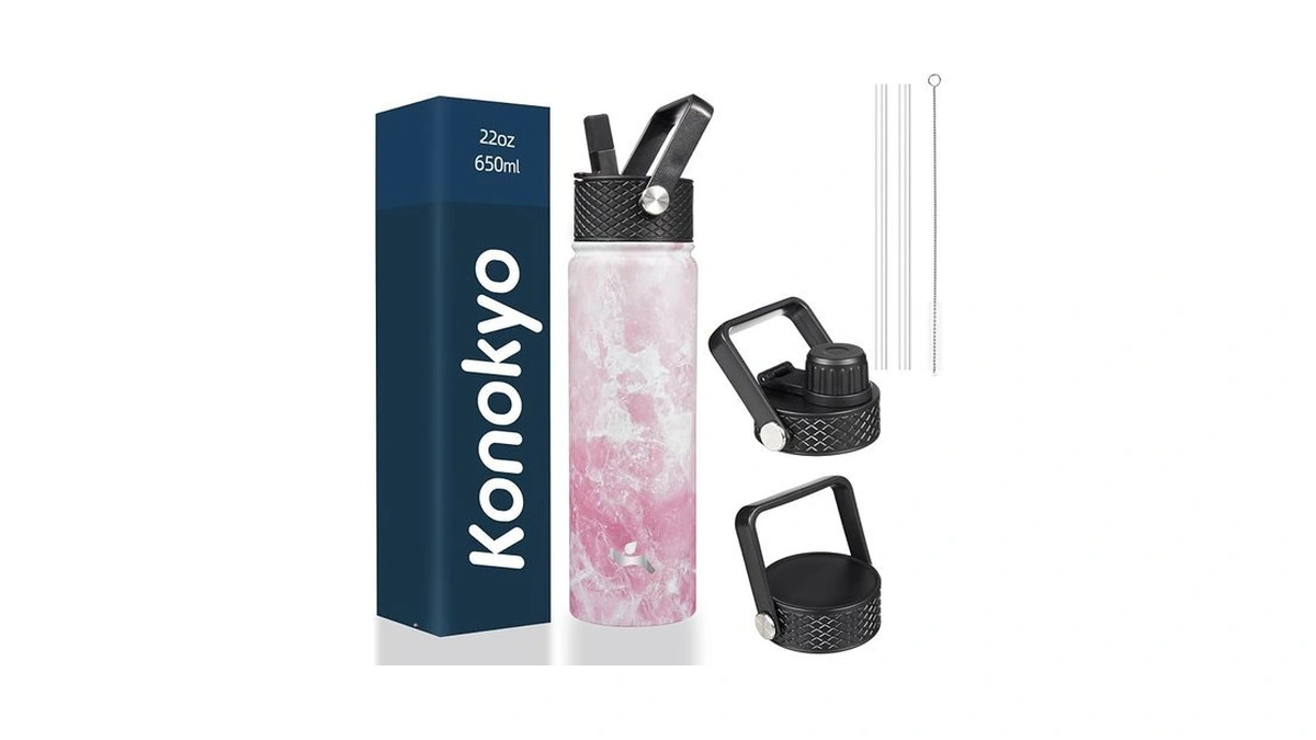 Konokyo 22oz Stainless Steel Bottles With 3 Lids Sport Insulated
