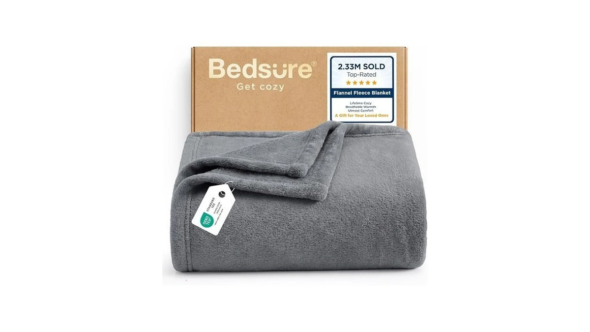 Bedsure Gentlesoft Fleece Throw Blanket For Couch Grey - Lightweight