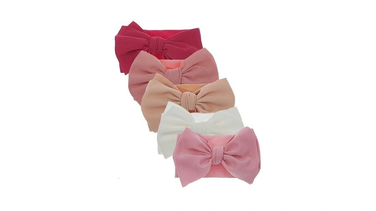Kidocheese Baby Girl Nylon Hairband With Bows, 5 Count (pack