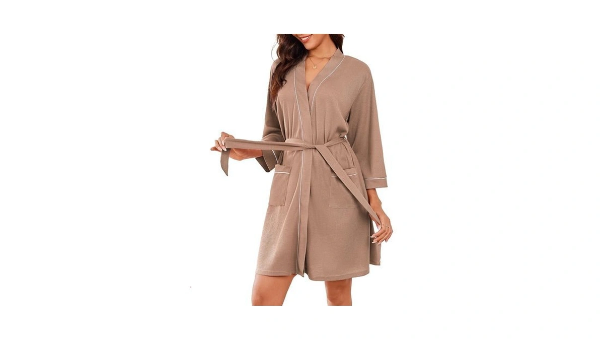 Ekouaer Robes For Women Waffle Knee Length Bathrobe Lightweight Soft