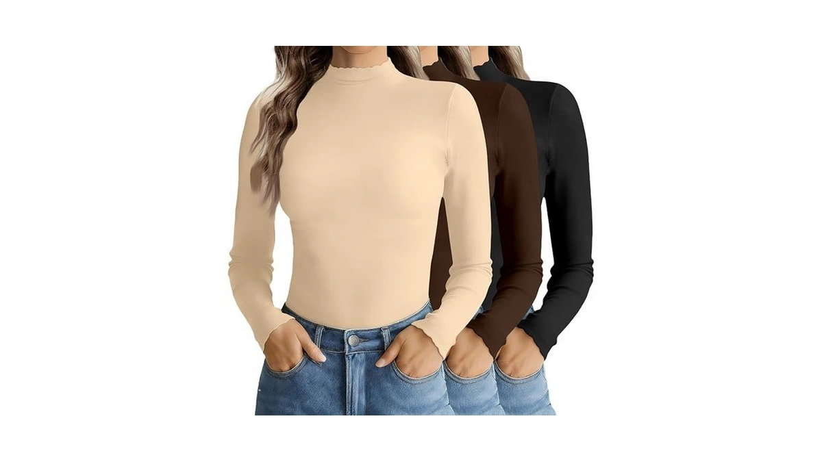 Ekouaer Mock Neck Tops For Women Turtleneck 3 Pack Thermal
