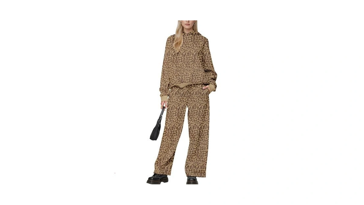 Lauweion Cheetah Print Sweat Set For Women’s Oversized Hoodies And