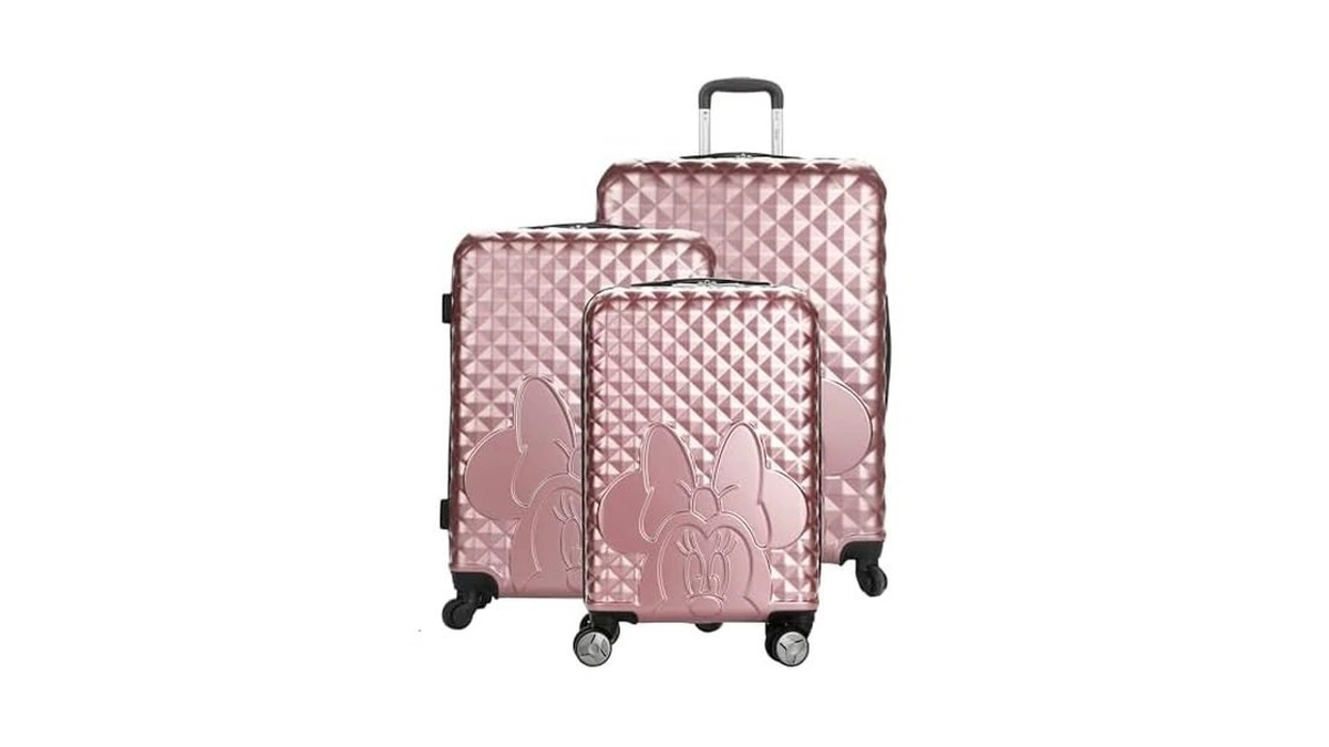 Disney Minnie Mouse 3-piece Rolling Luggage Set, Pink Peek-a-boo Molded
