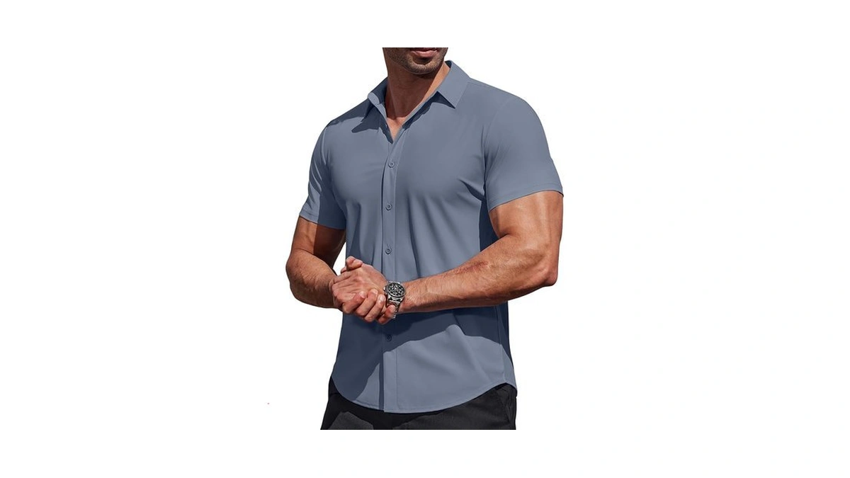 Coofandy Mens Short Sleeve Button Down Shirt Stretch Dress Shirt
