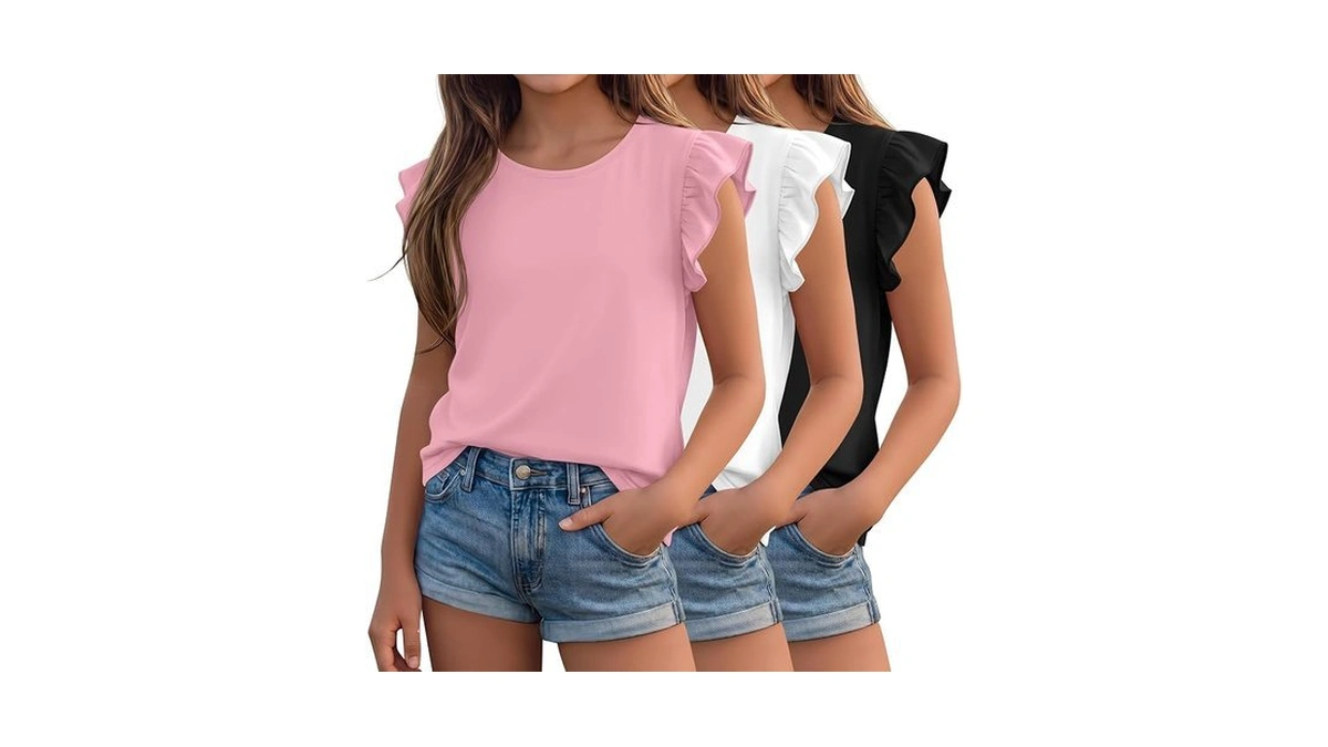 Joymotion 3 Pack Girls T-shirts Kid Ruffle Short Sleeve Shirts