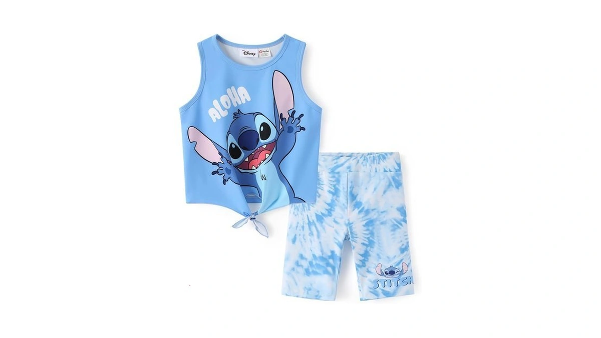 Disney Stitch Girls 2 Piece Shorts Set Toddler Sleeveless Knot