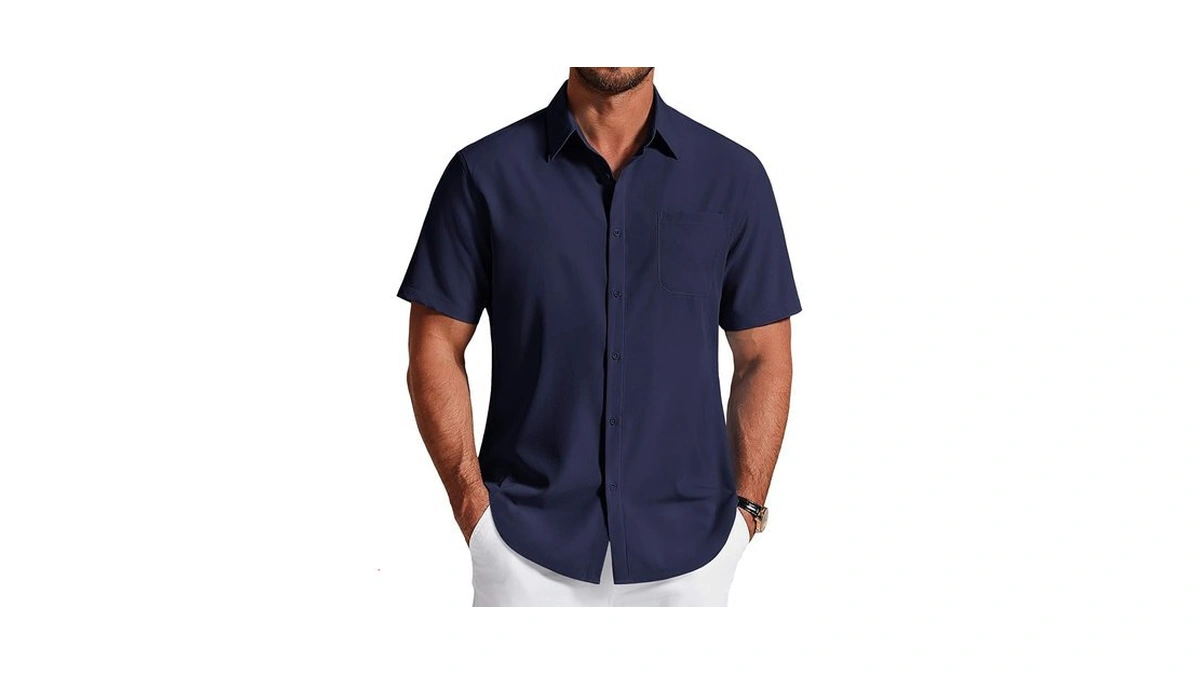 Coofandy Mens Button Down Short Sleeve Shirt Dress Shirt Wrinkle