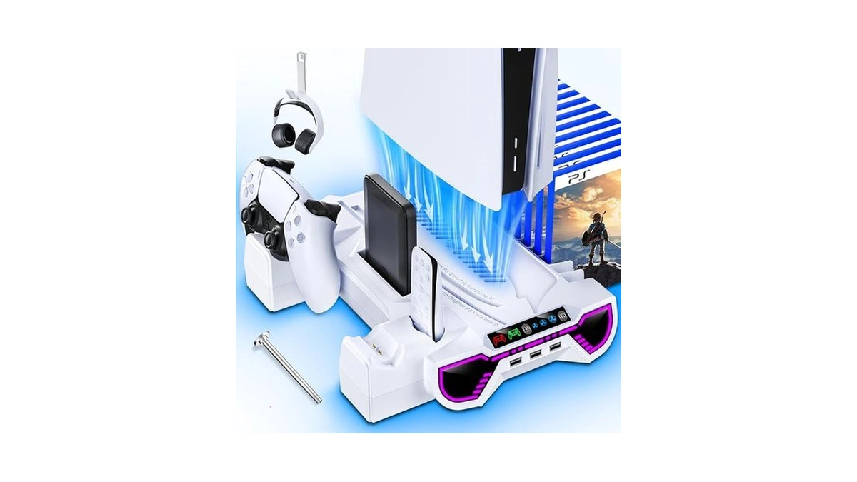 Ps5/slim/pro Cooling Station And Controller Charging Station With Led Stand