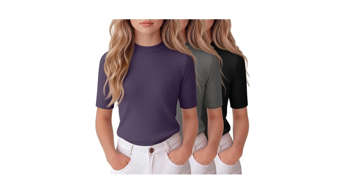 Mumucove 3 Pack Girl's Shirts Half Sleeve Slim Fit Ribbed