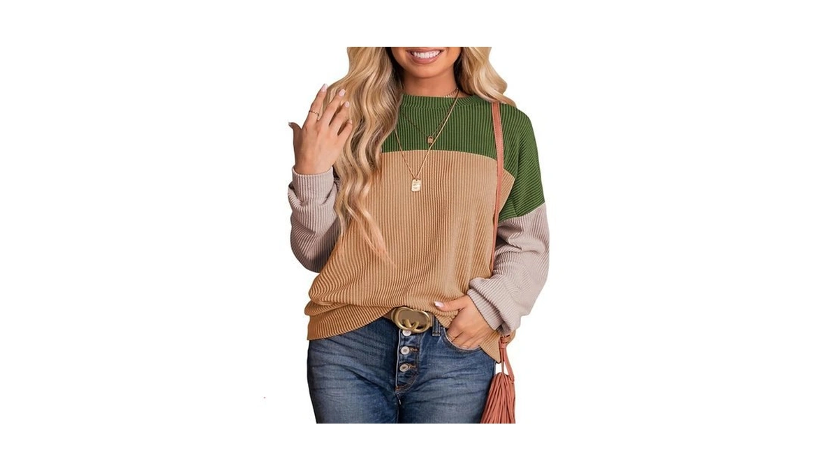 Eytino Women Plus Size Sweatshirts Long Sleeve Crew Neck Colorblock