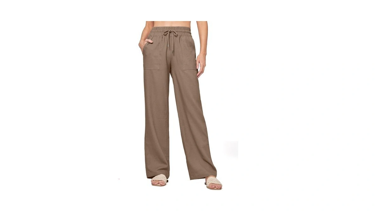 Changeown Womens Casual Linen Pants Drawstring Flowy Pants Loose Fit