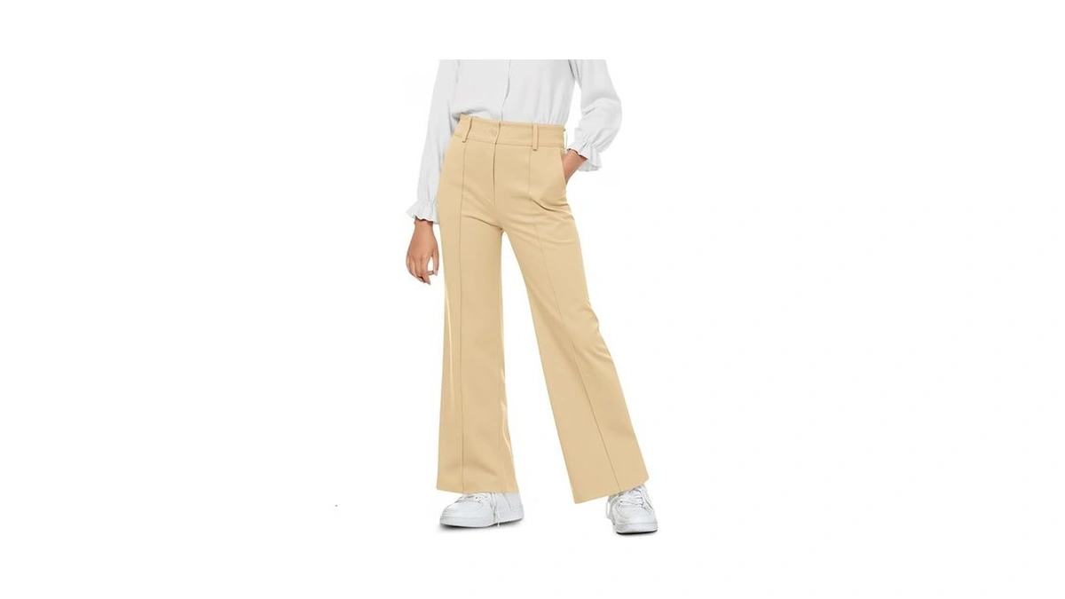 Haloumoning Girls Wide Leg Uniform Pants Kids Elastic High Waist