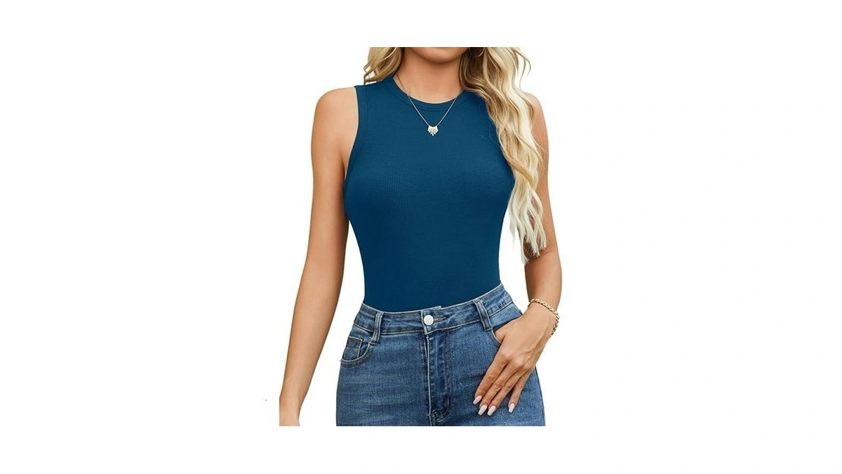 Quenteen Sleeveless Tops For Women Casual Crew Neck Slim Fitted