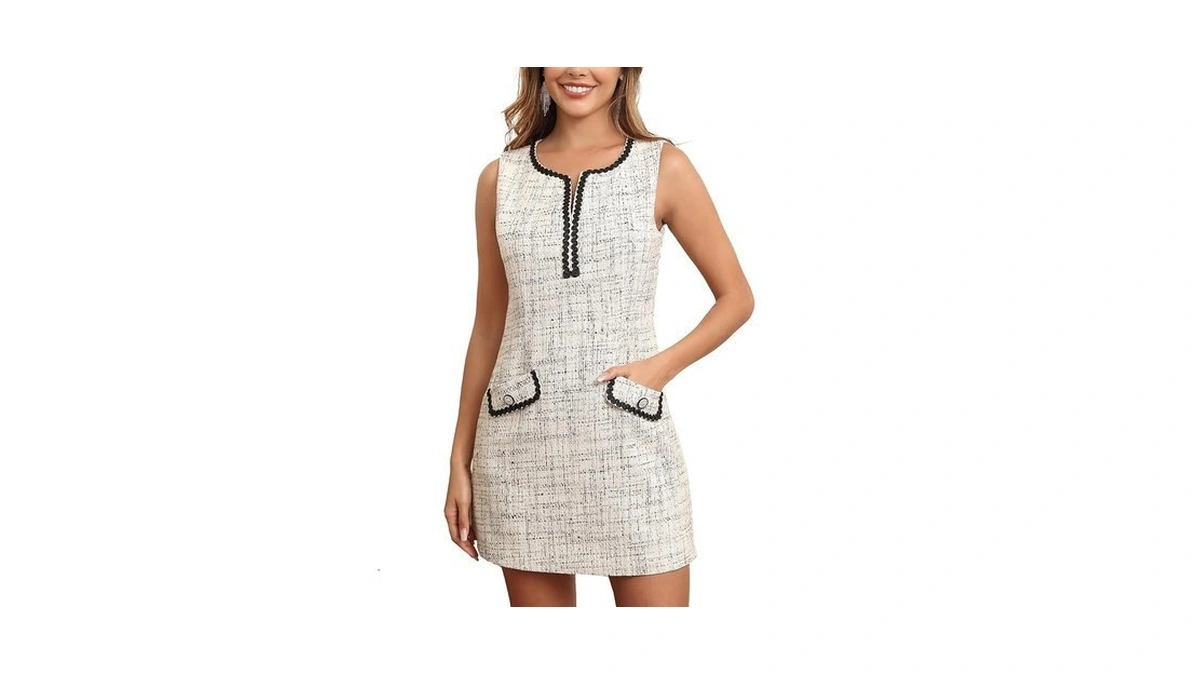 M.infisavo 2026 Women Tweed Dress Spring Summer V Neck Sleeveless