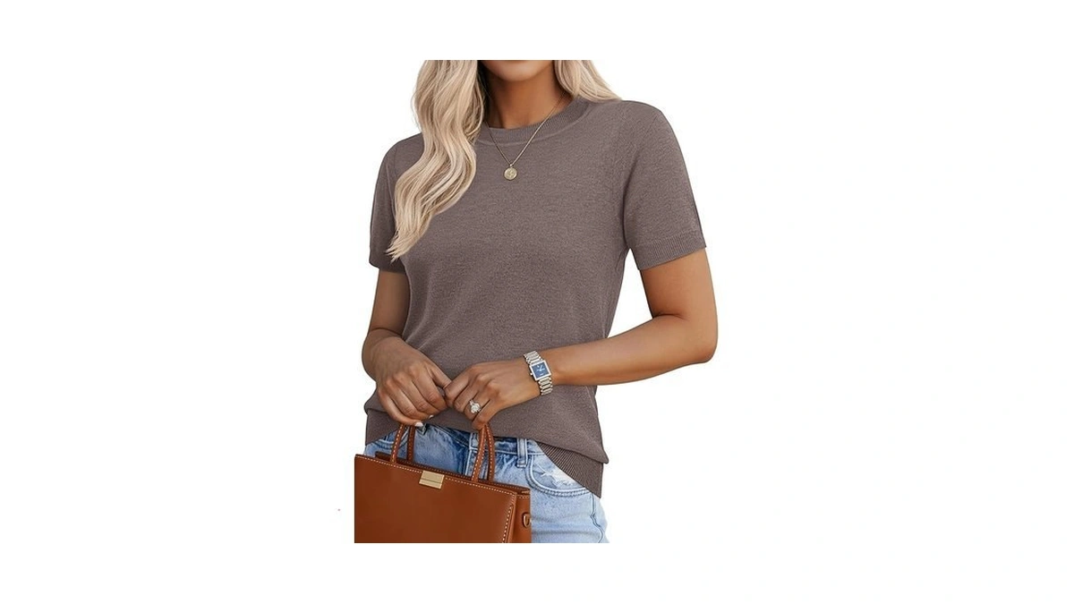 Slowcolin Women's Wool Blend Short Sleeve Sweater Lightweight Business Casual