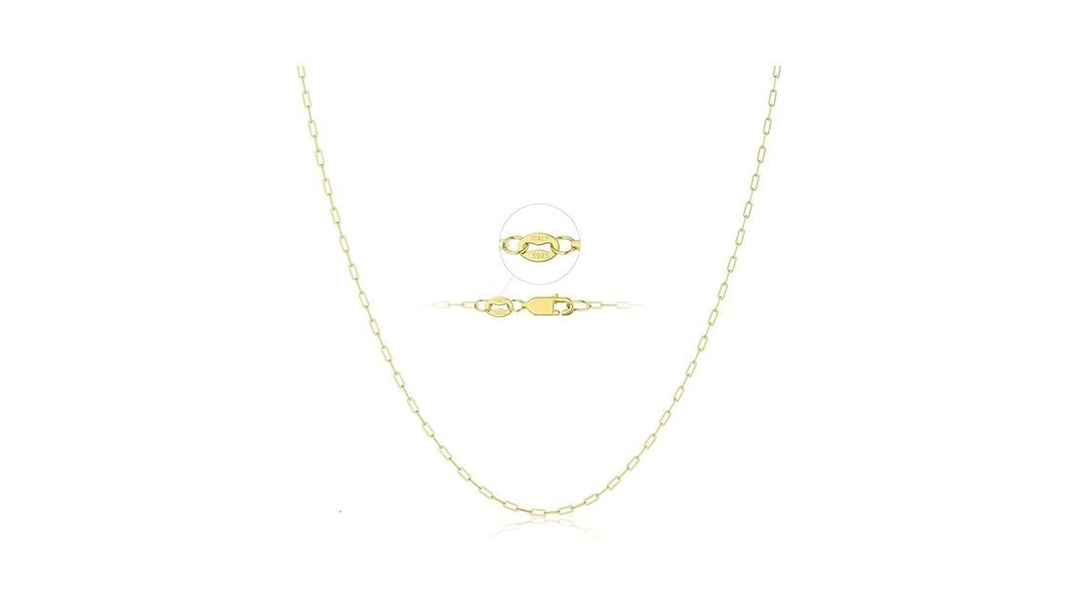 14k Gold Plated 925 Sterling Silver 24" Dainty Paperclip Necklace