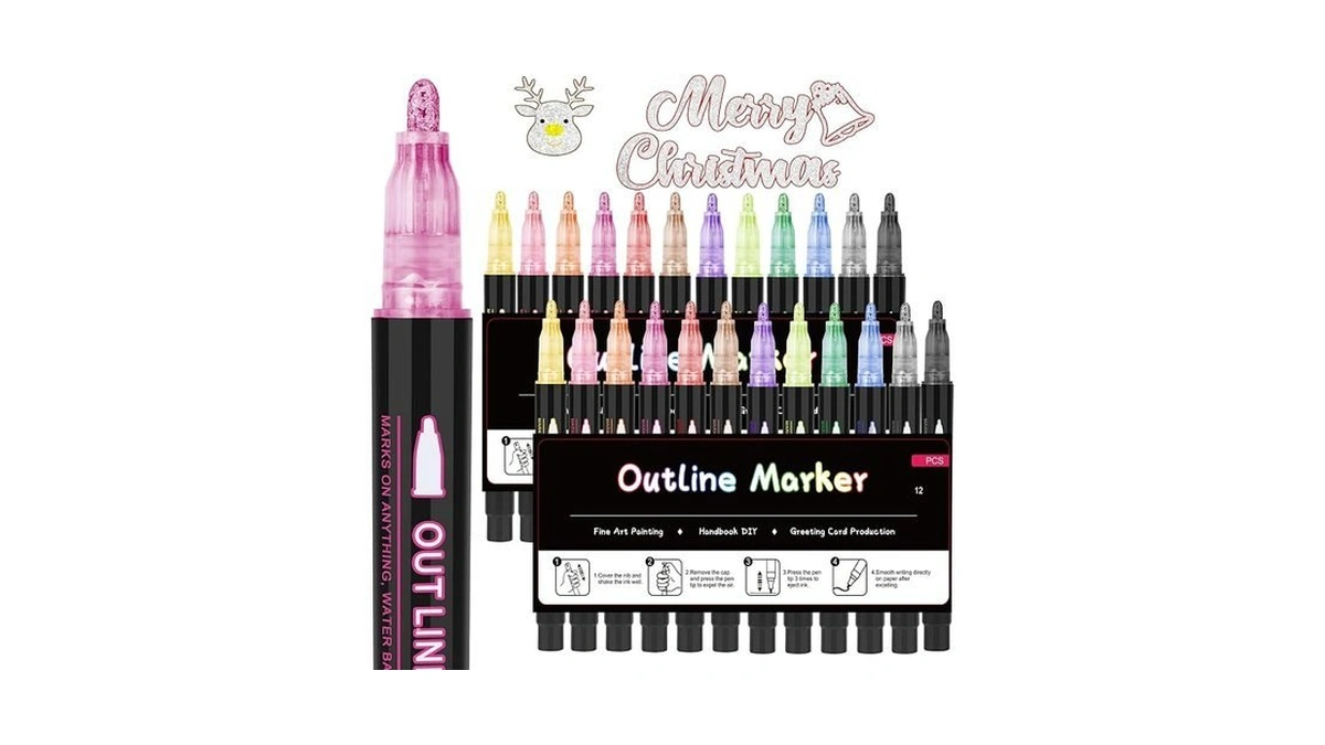 Olingyou Outline Markers,2 Sets Shimmer Markers Set, Self Outline Metallic