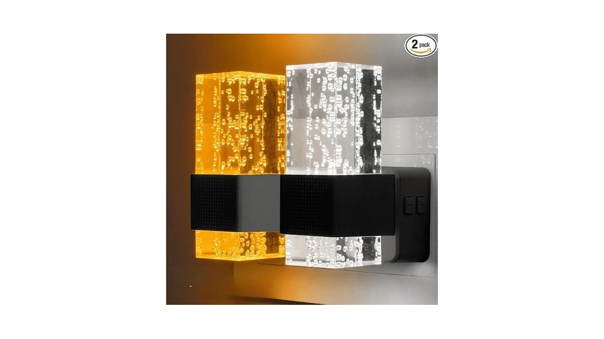 2 Pack Black Acrylic Plug In Night Light, 3 Color
