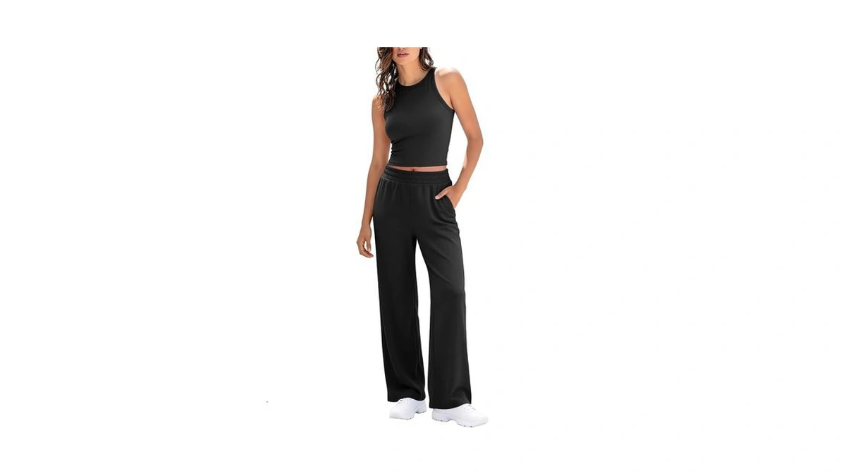 Outfeel Women's 2 Piece Lounge Set Sleeveless Tank Top Wide