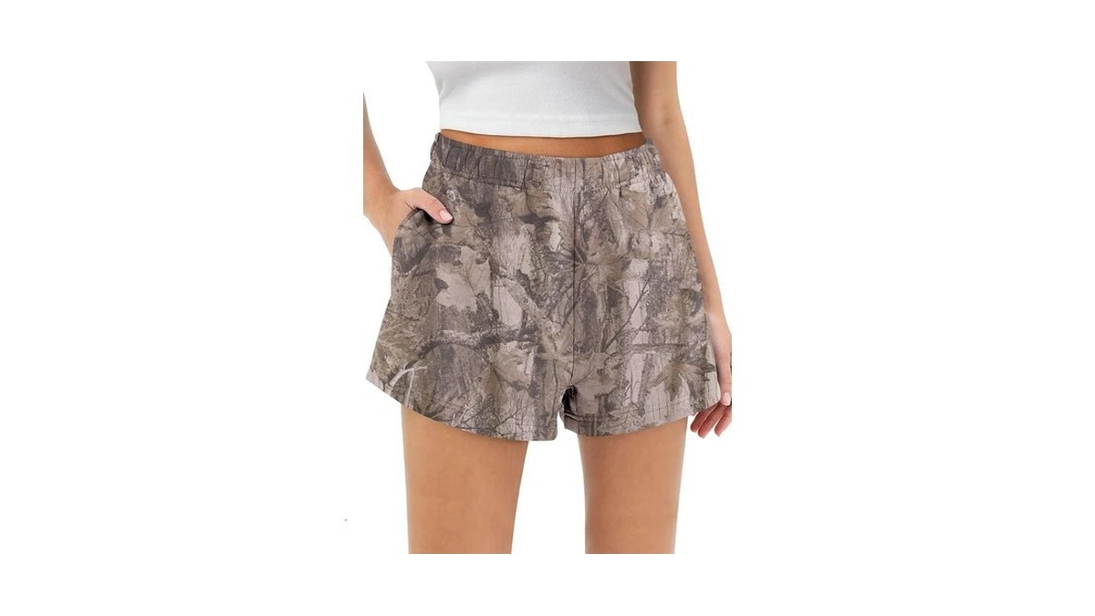 Teriveek Camo Sweat Shorts Women Maple Leaf Camouflage High Waisted