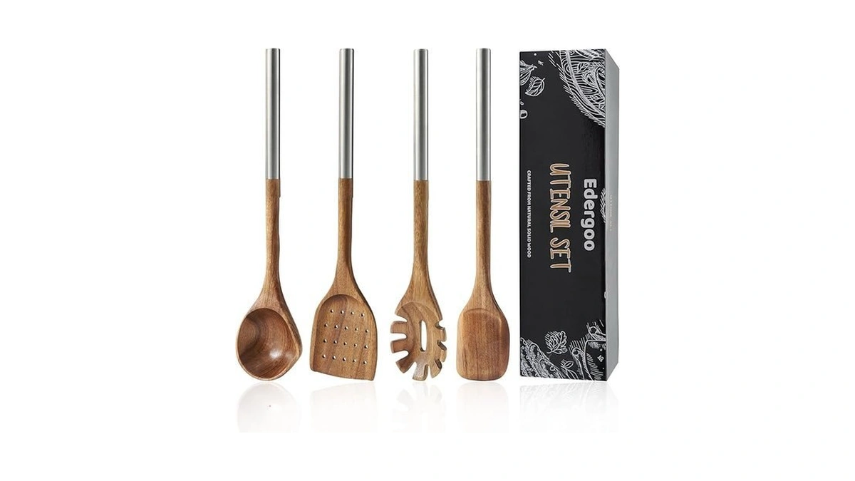 Edergoo 4 Pcs Acacia Wood Cooking Utensils Set With Magnetic