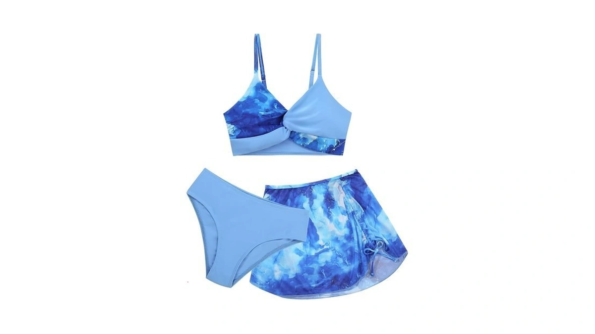 Weixinbuy Girls Swimsuit 3 Piece Tropical Floral Twist Cross Bathing