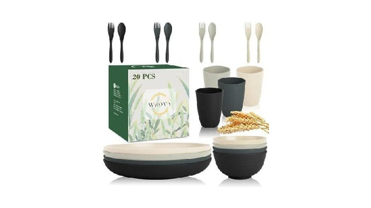 Wrova Wheat Straw Plates And Bowls Set With Flatware,20-piece Unbreakable