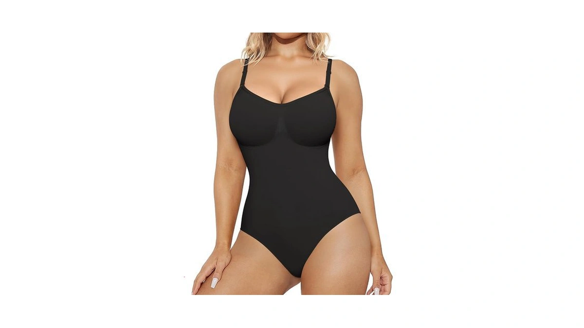 Brabic Bodysuits For Women Tummy Control Shapewear Seamless Round Neck