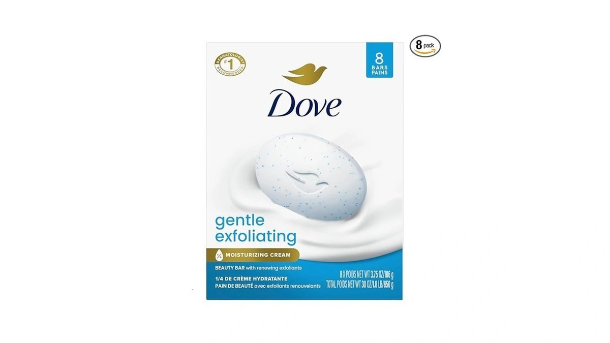 Dove Gentle Exfoliating Beauty Bar Soap 8 Count, Renewing Cleanser,