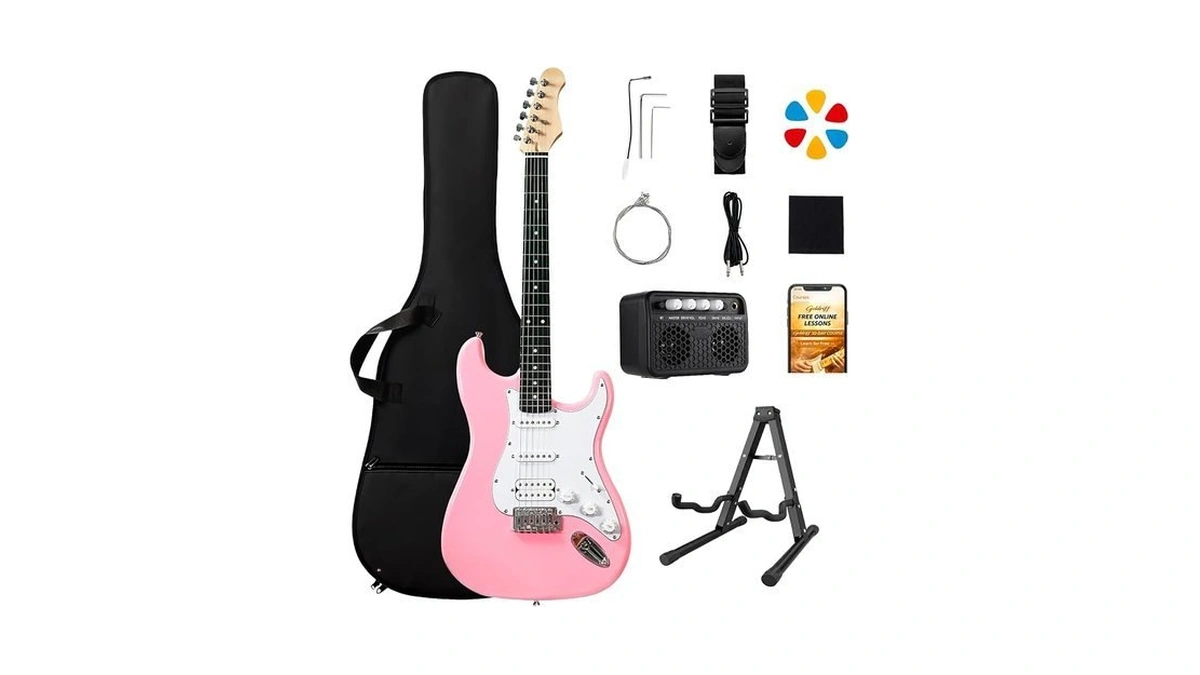Goldriff 39in Full Size Electric Guitar Starter Kit, Solid Body