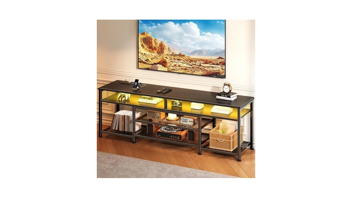 Furologee Tv Stand With Power Outlets And Led Lights, 63