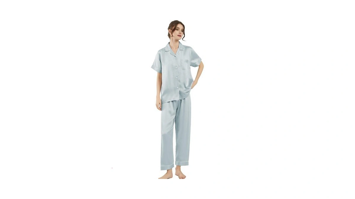 T-stage Women's Tencel Satin Pajamas Set 2 Piece Short Sleeve