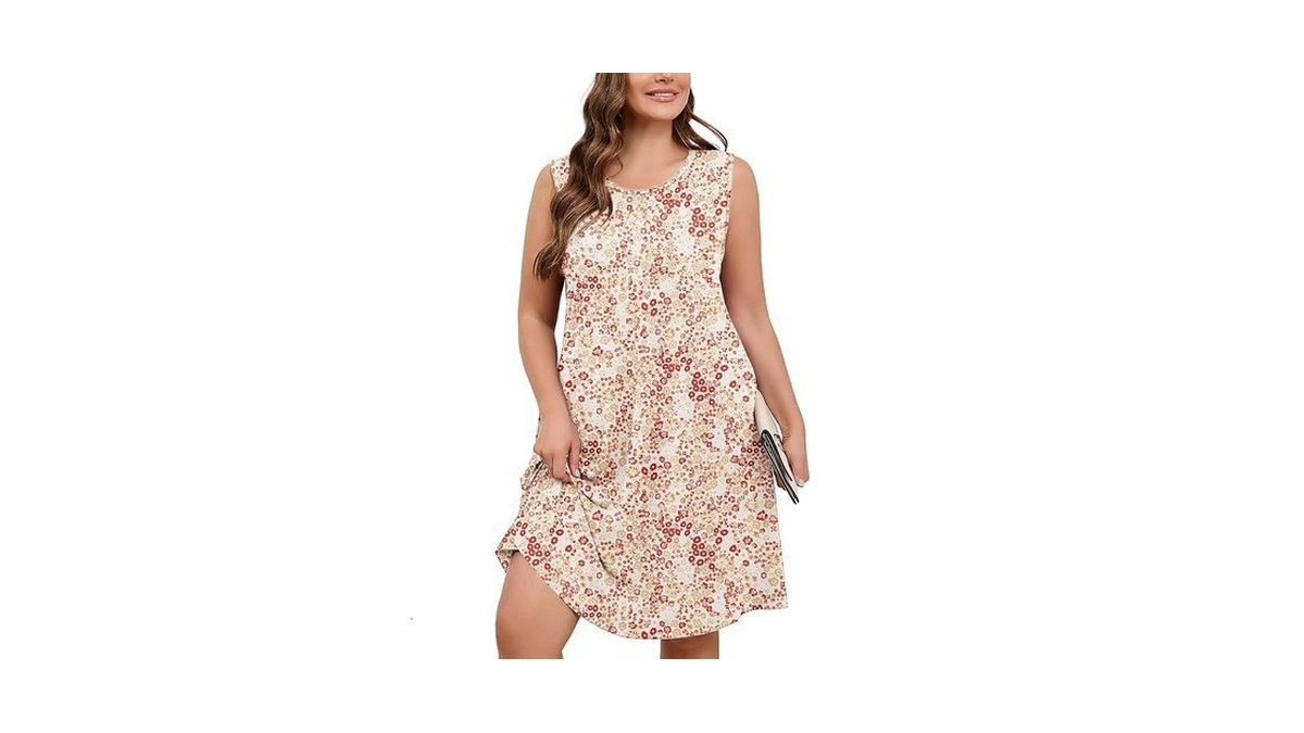 Auslook Plus Size Floral Midi Dress For Women Sleeveless Casual