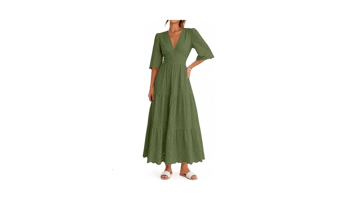 Lazysmile Long Sleeve Dresses For Women V Neck Hollow Out