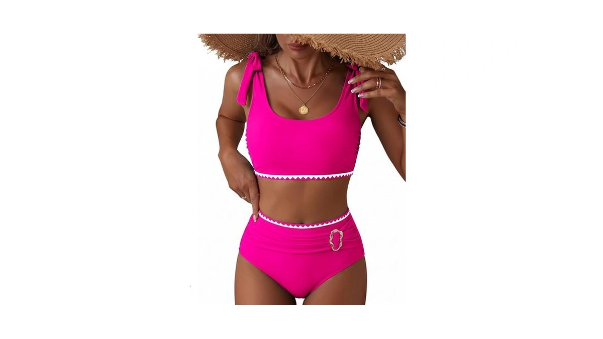 Wiepux Women's High Waisted Tummy Control Bikini Sets Bow Shoulder