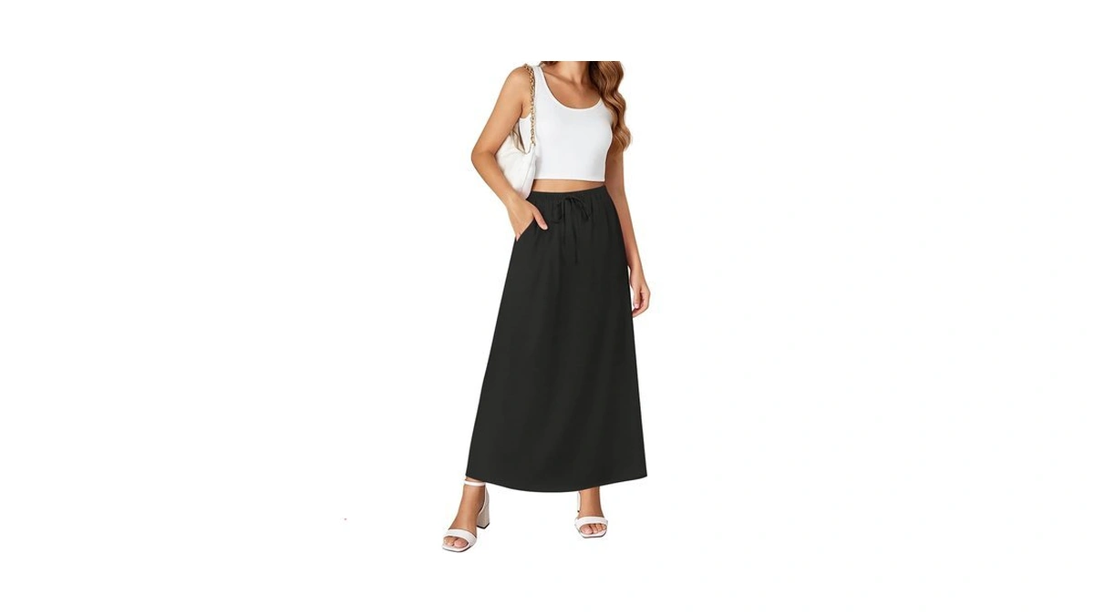 Niloufo Maxi Skirts For Women High Waisted With Pockets Drawstring