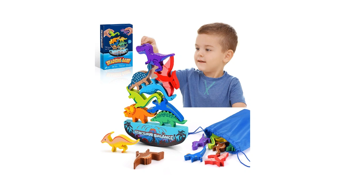 Ipourup Dinosaur Toys For Kids 3-5: Wooden Stacking Montessori Toys