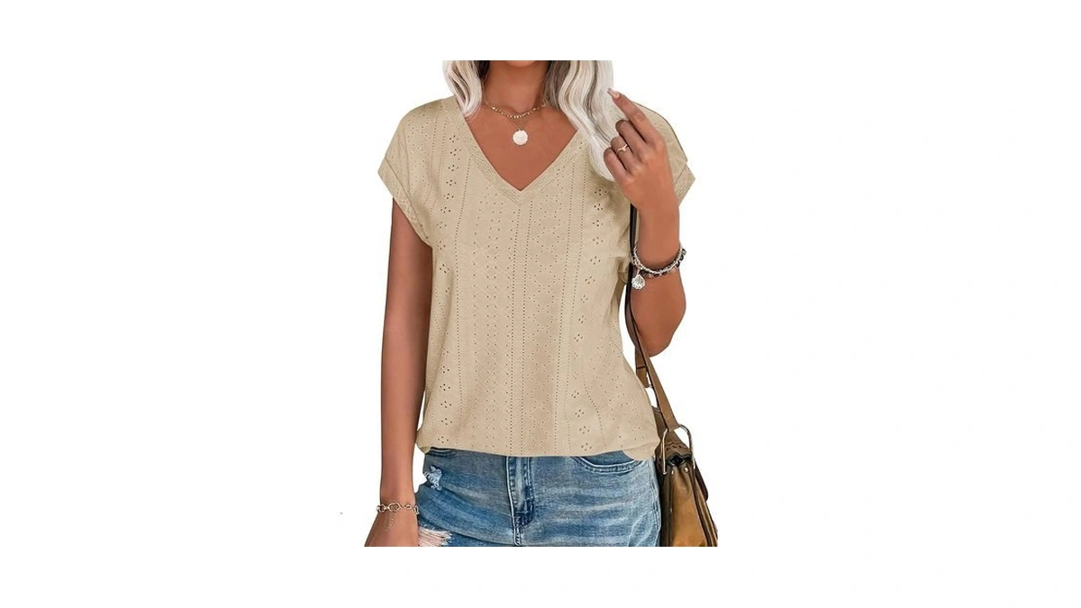 Imily Bela Womens V Neck T-shirt Summer Cap Sleeve Dressy