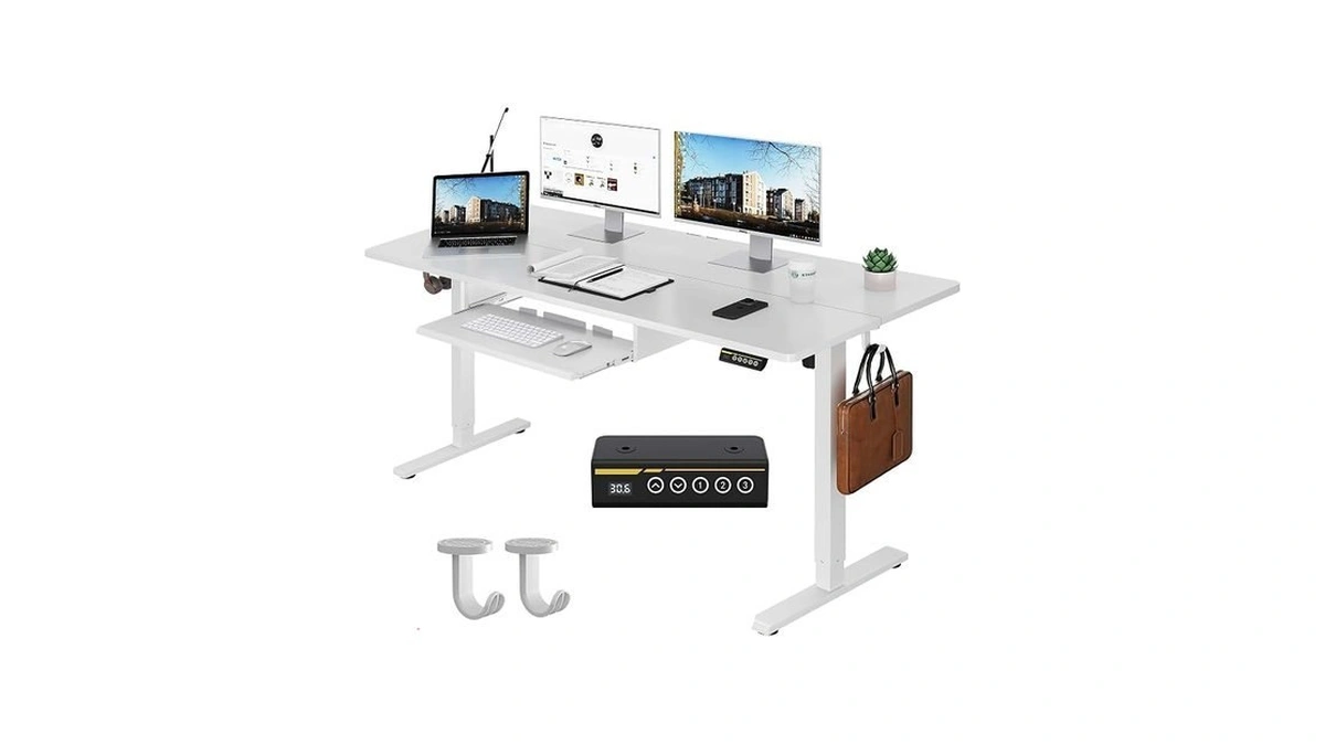 Gamork Electric Standing Desk With Keyboard Tray,48x24 Inches Adjustable Height