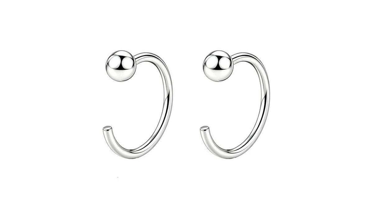 Handi Queen Sterling Silver Open Hoop Earrings, 7mm Small Beaded